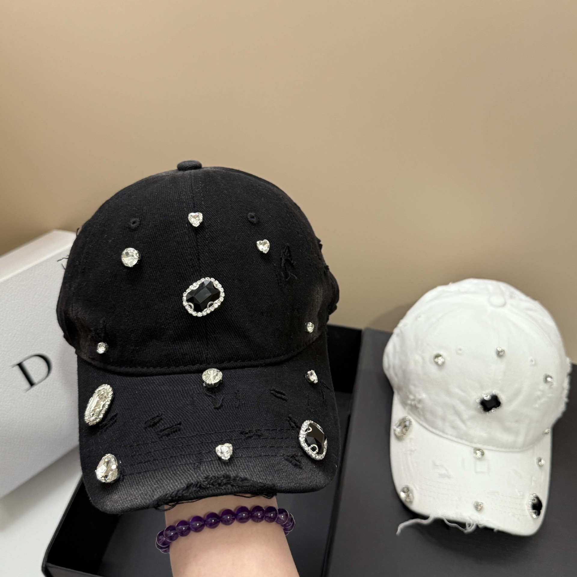 Streetwear Brand Beanie - Luxo strass buraco algodão lavado boné
